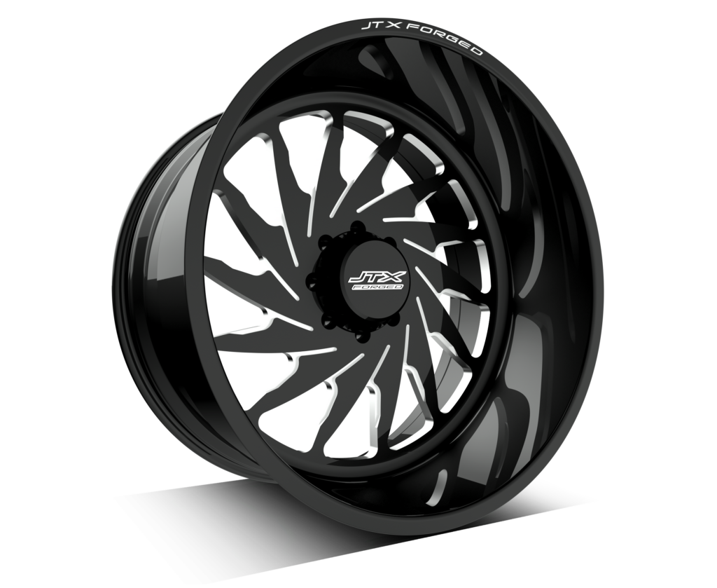Black and silver custom car wheel design.