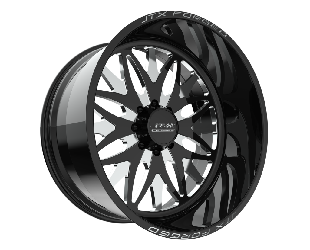 Black and silver custom car wheel rim.