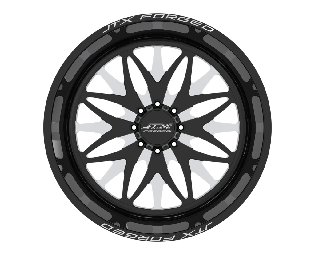 Black and silver custom car wheel rim.