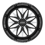 Black and silver custom car wheel rim.