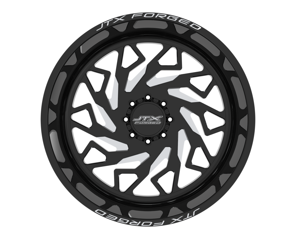 Black and silver custom car wheel design.