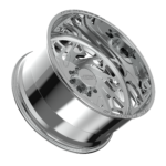 Chrome car wheel rim on black background.