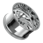 Chrome car wheel rim on black background.