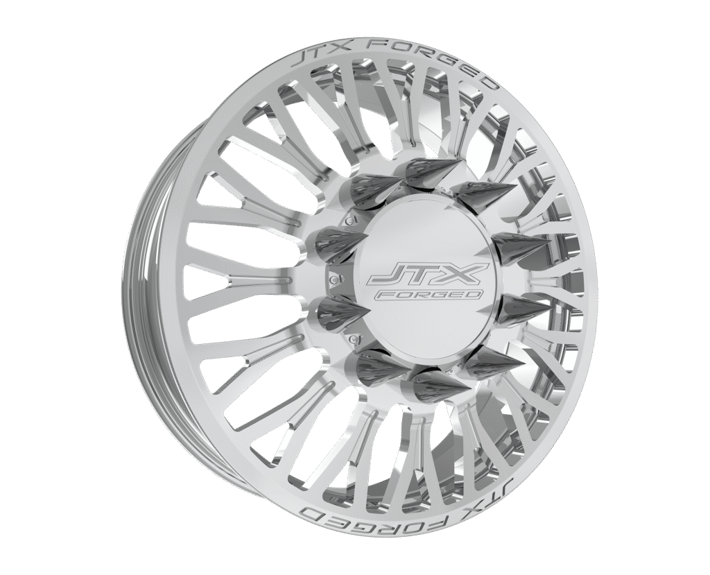 Chrome wheel with spiked design, JTX Forged.