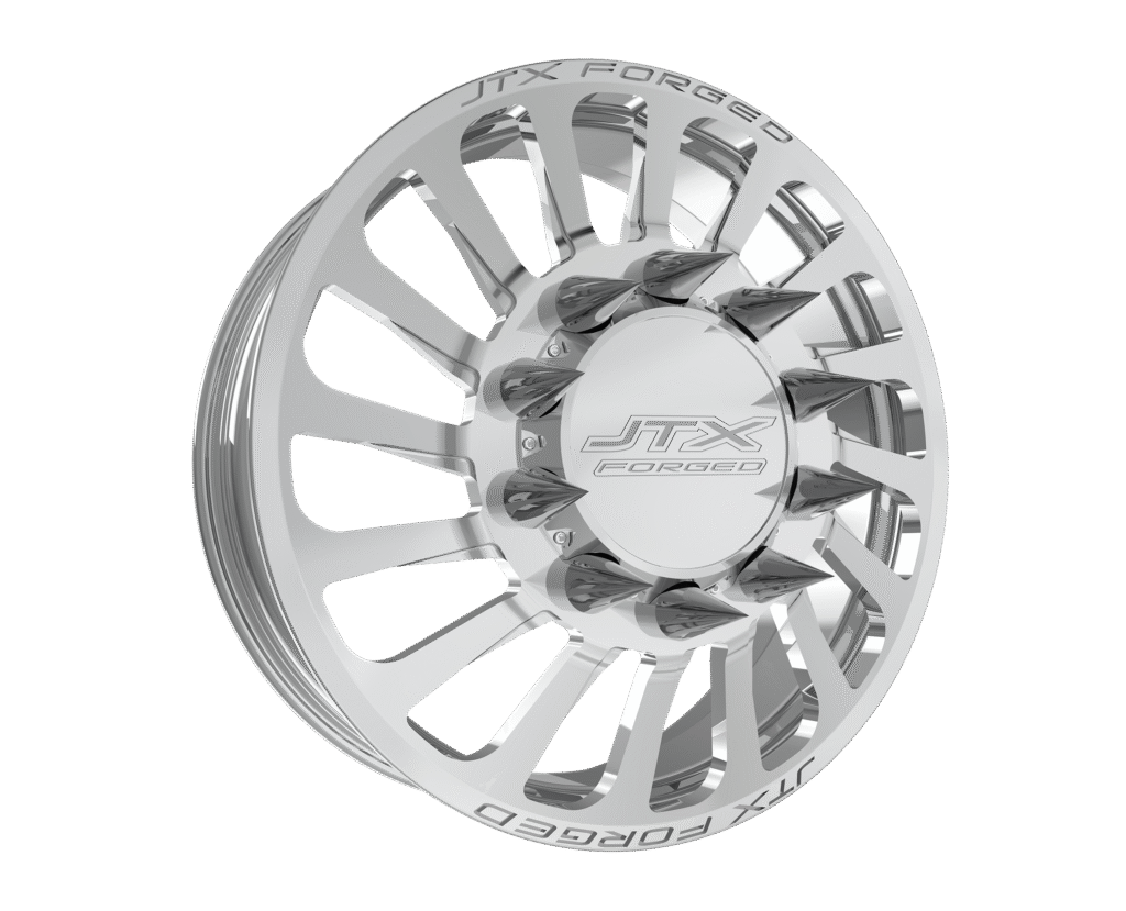 Chrome wheel rim with JTX Forged logo.