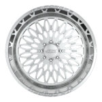 Silver alloy wheel with intricate spoke design.