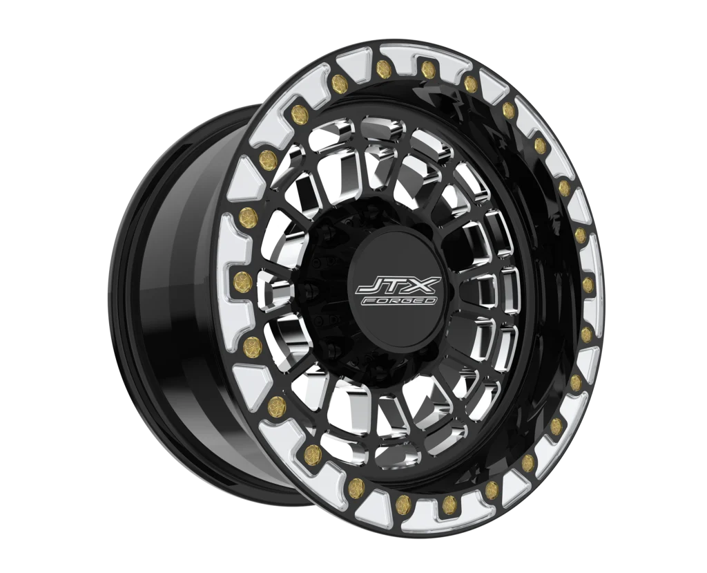 Black and silver JTX wheel rim design.