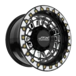 Black and silver JTX wheel rim design.