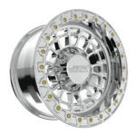 Chrome car wheel rim with intricate design.