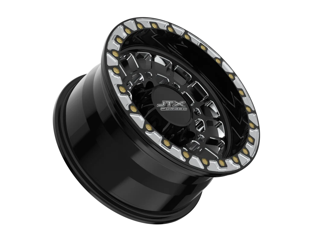 Black alloy wheel with silver accents.