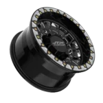 Black alloy wheel with silver accents.