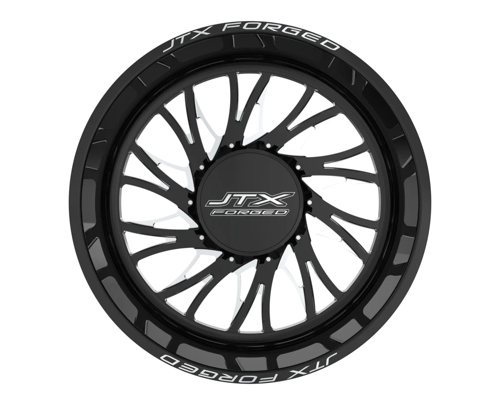 Black and silver custom car wheel rim.