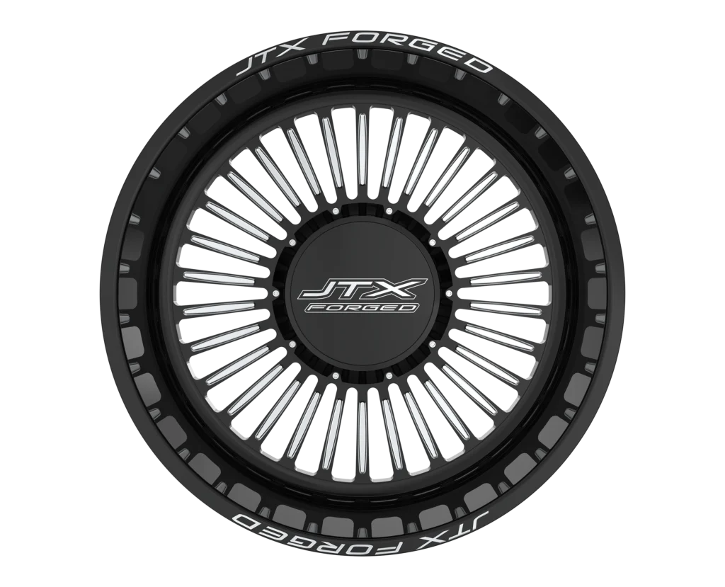 Black JTX Forged wheel with silver spokes.