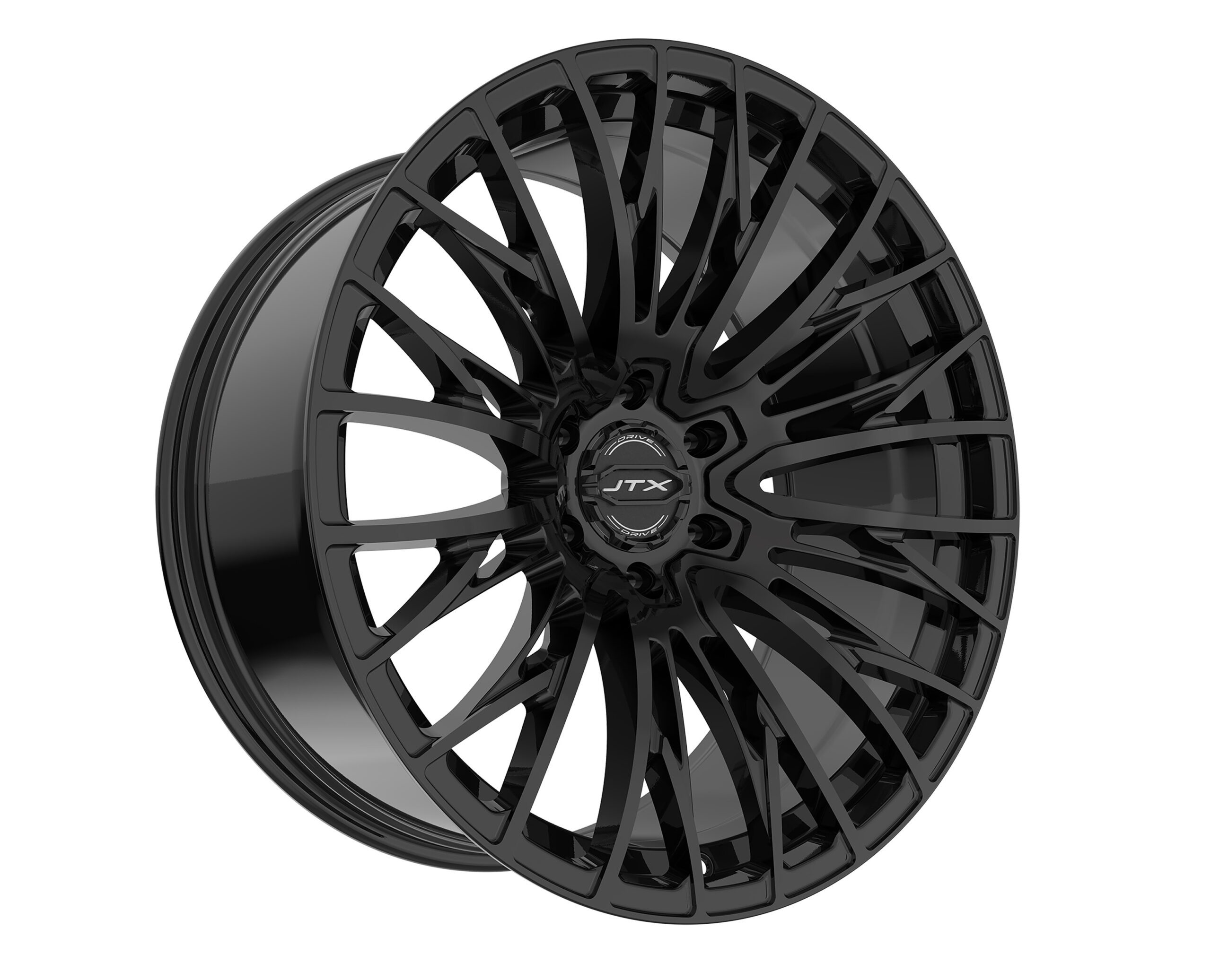 Black alloy wheel with intricate spoke design.