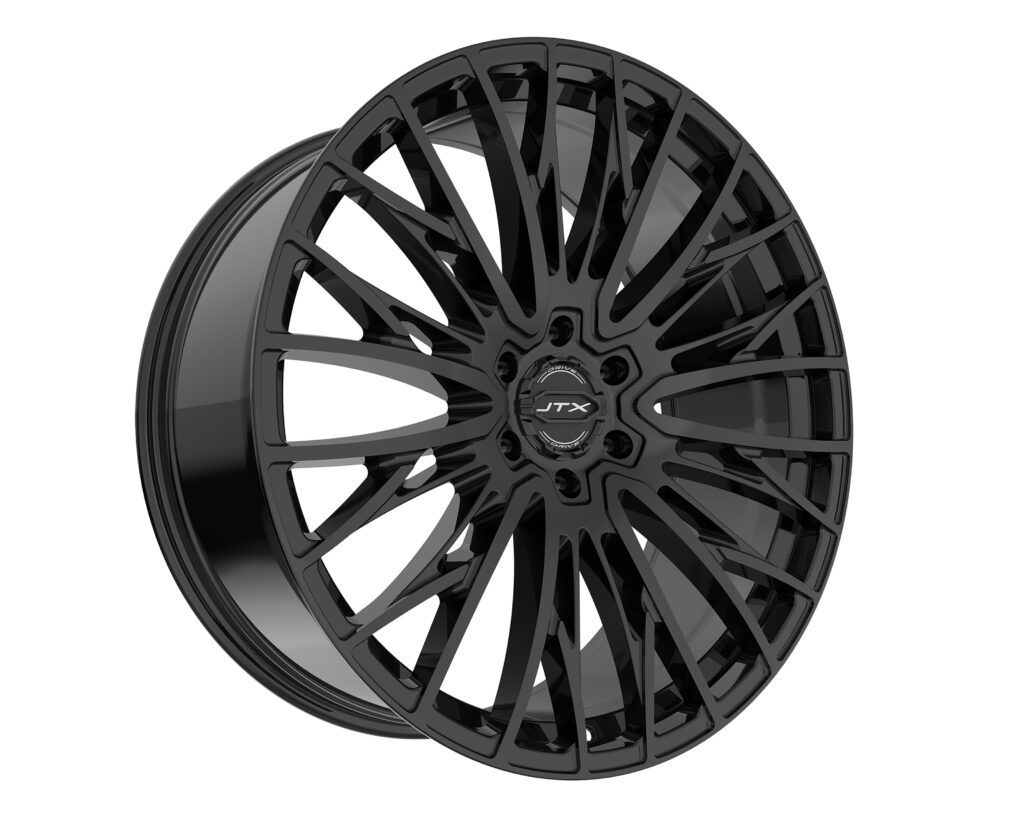 Glossy black multi-spoke alloy car wheel